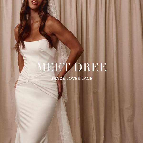 This ad showcases a white wedding dress and is intended to drive people to learn more about the brand and product. The a