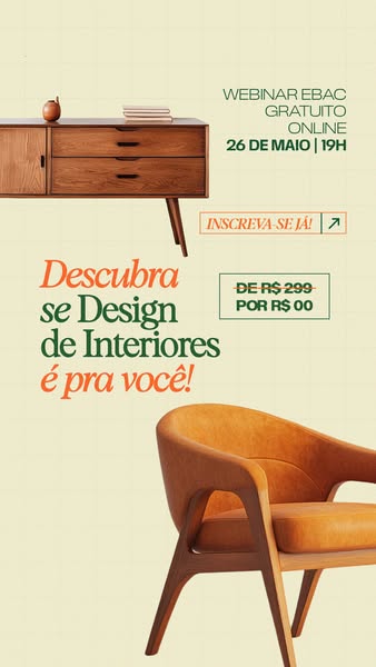 This ad promotes a free webinar on interior design by EBAC. It features a headline that asks if interior design is for y
