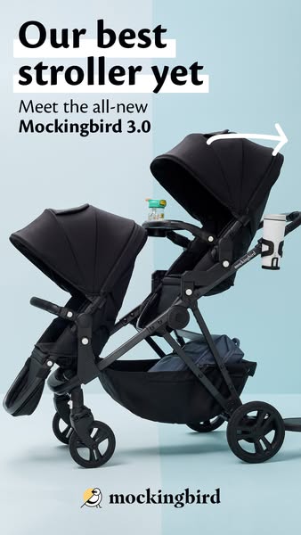 This ad showcases the Mockingbird 3.0 stroller, emphasizing its new features and design. The ad highlights the product&#