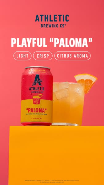 This ad showcases Athletic Brewing Co's "Paloma" non-alcoholic beer. The ad highlights the drink's lig