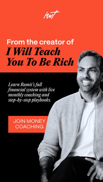 This image ad promotes Ramit Sethi's money coaching program, highlighting his expertise and offering a comprehensive