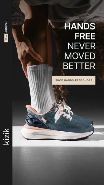 This ad showcases Kizik's hands-free shoes, emphasizing the convenience and ease of slipping them on. The visual foc