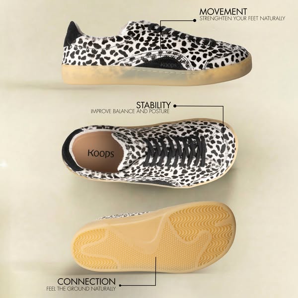 The image ad displays a pair of Koops shoes, emphasizing the shoe's movement, stability, and connection features. Th