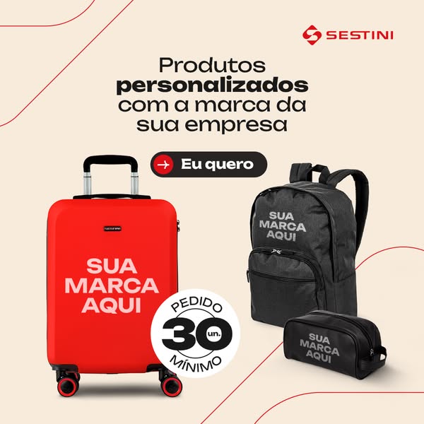 This image ad showcases Sestini brand bags and luggage, emphasizing the brand's ability to personalize products with