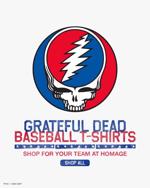This image ad features the Grateful Dead logo and advertises baseball t-shirts. The ad prompts users to shop for their t
