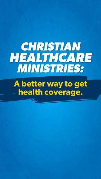 This image ad for Christian Healthcare Ministries uses a simple design with a blue background and white text to promote 