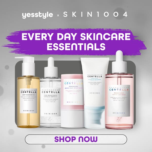 This ad showcases a range of SKIN1004 skincare products available at YesStyle, emphasizing their use as everyday skincar