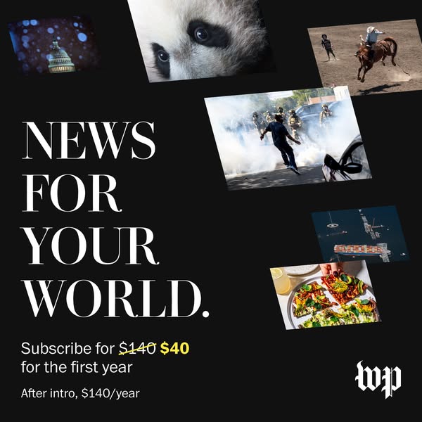 This ad promotes a discounted subscription to The Washington Post for the first year.