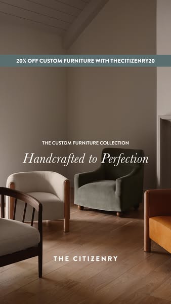 This ad for The Citizenry features a collection of custom furniture, highlighting the brand's commitment to handcraf