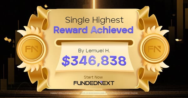 This ad promotes FundedNext, highlighting a single trader's high reward achievement of $346,838. The ad uses a celeb