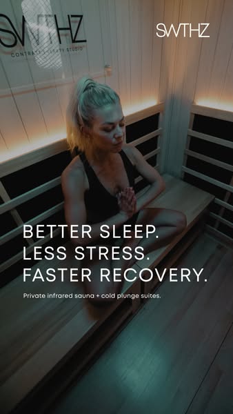 This ad highlights the benefits of the SWTHZ sauna and cold plunge suites. The ad uses text to emphasize the positive ou