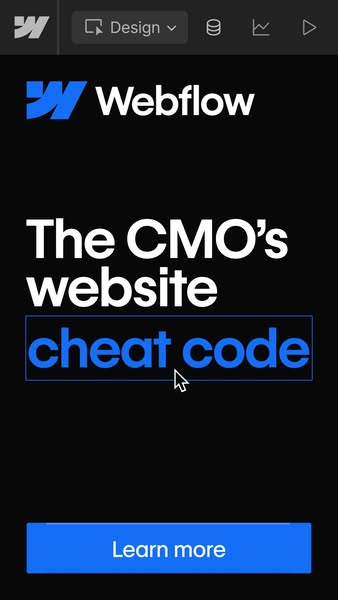 This ad for Webflow targets CMOs and highlights the platform as a 'cheat code' for website creation.