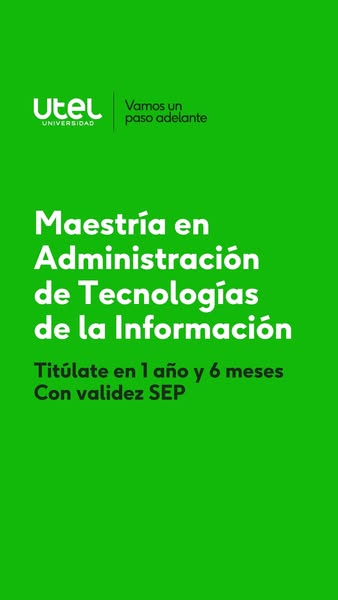 This image ad promotes the Master's degree in Technology Administration offered by Utel University. The ad highlight
