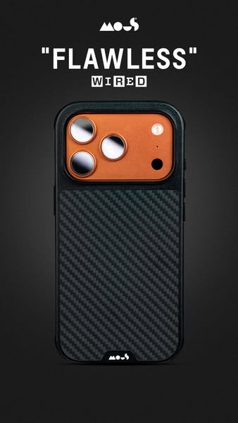 The ad showcases a phone case with a sleek design, emphasizing its flawless and wired qualities. It highlights the produ
