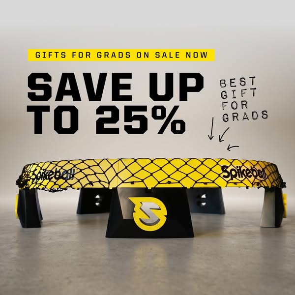 An image ad for Spikeball presents the Spikeball set with a savings offer, as well as framing the product as a gift for 