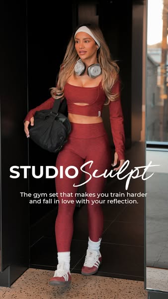 This image ad showcases the Studio Sculpt gym set, emphasizing its ability to enhance workouts and foster self-love thro