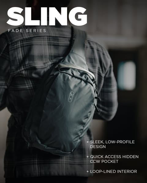 This ad showcases the Sling Fade Series bag and its features.