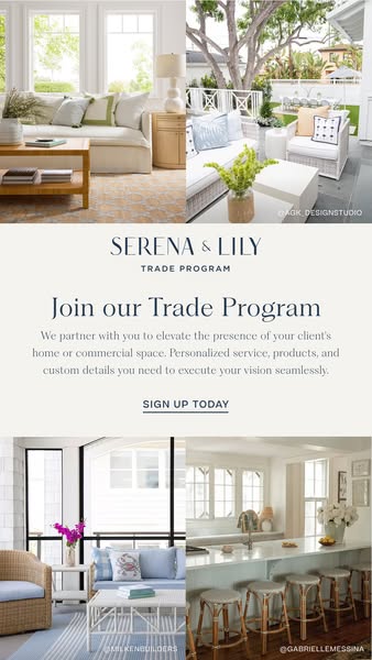 This image ad for Serena & Lily promotes their trade program, inviting designers and professionals to join for perso