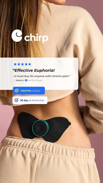 This image ad for Chirp features a customer testimonial and highlights product features such as FSA/HSA eligibility and 