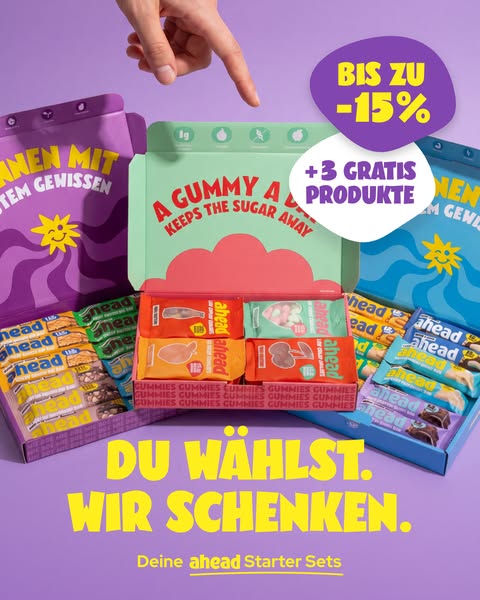 An image ad for ahead brand gummy products. It offers up to 15% off and a free 3-product bonus with the purchase of ahea
