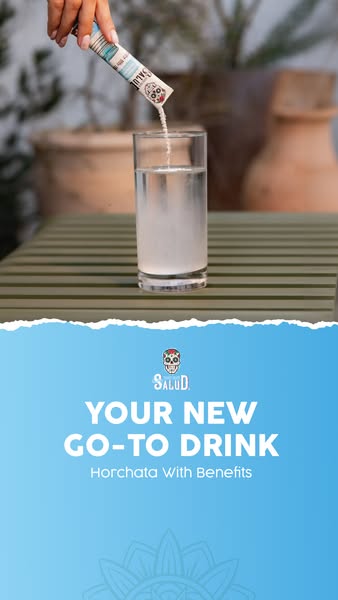 This ad promotes Salud's horchata drink mix. The ad displays the powder being poured into a glass of water.