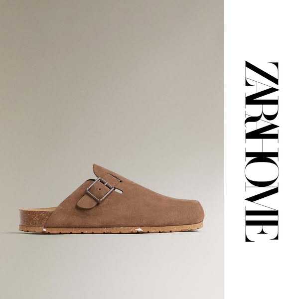 This ad showcases a single brown Zara Home clog on a neutral background. The Zara Home logo is displayed vertically on t