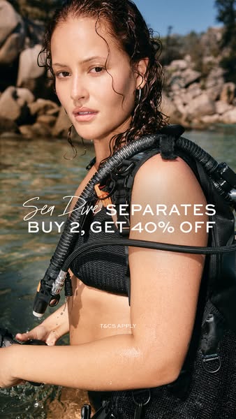 An image ad promoting separates, with the offer of 'Buy 2, Get 40% Off'. The image features a female diver in an