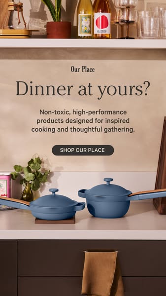 This image ad for Our Place shows two of their cookware products: a pan and a pot. The ad emphasizes the brand's foc