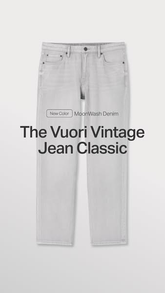 This ad showcases Vuori's Vintage Jean Classic in their new MoonWash Denim. The ad aims to draw attention to the pro