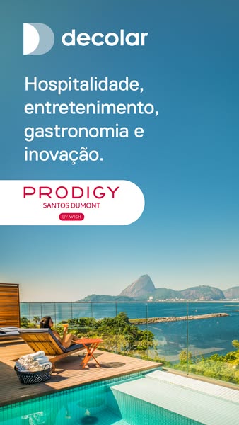 This image ad for Decolar features a woman relaxing by a pool at the Prodigy Santos Dumont hotel in Rio de Janeiro, Braz