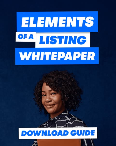 This ad promotes a whitepaper about elements of a listing. The ad features a woman smiling at the camera.