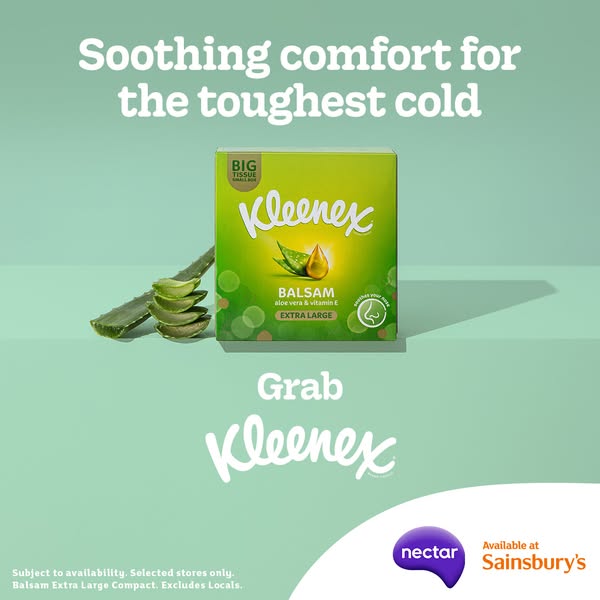 This ad for Kleenex positions the tissues as a comfort product to help consumers cope with a cold. It showcases the tiss