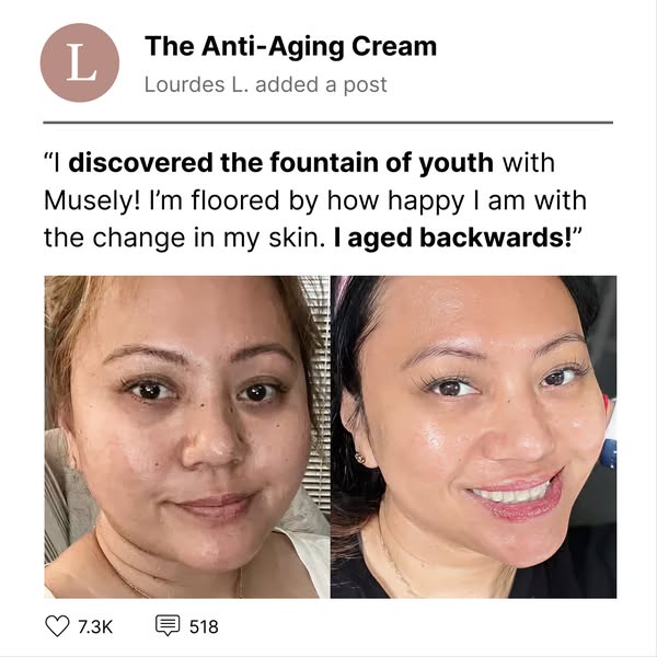 This image ad for The Anti-Aging Cream features a before and after photo of a woman's face with a testimonial quote 