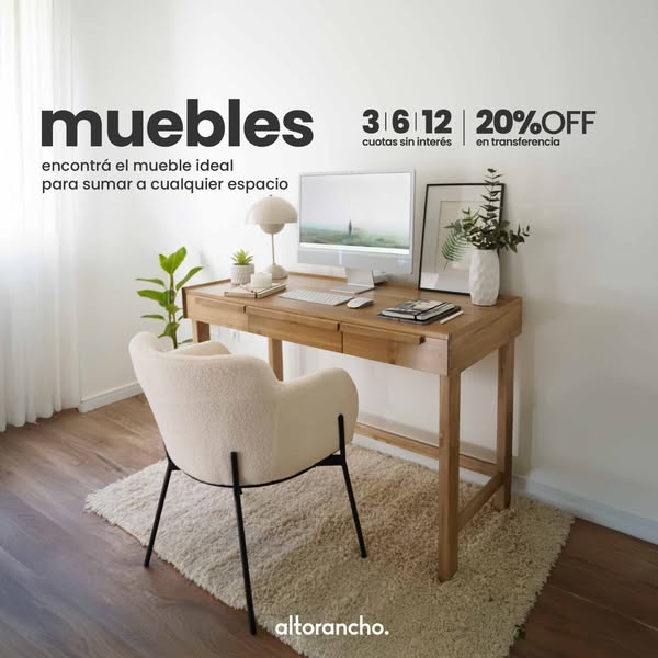 This image ad for Altorancho features a modern desk and chair setup, highlighting the brand's furniture offerings wi