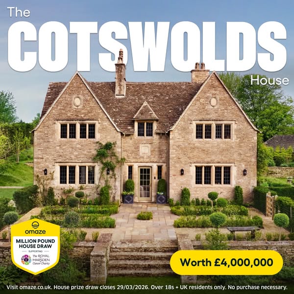 This ad features a visually appealing house and advertises a house prize draw. It mentions the charity that it is suppor