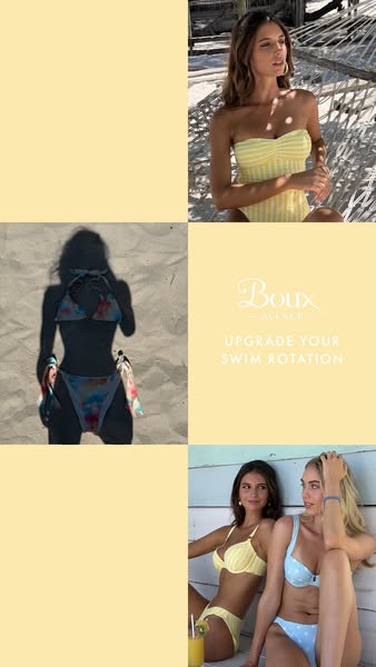 This ad for Boux Avenue features a collage of women in swimsuits and bikinis in varying styles and colors. The ad is pro