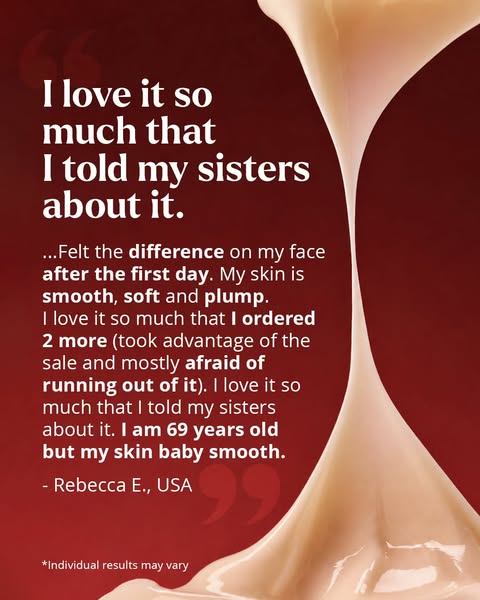 This ad features a glowing testimonial from a 69 year old woman who claims the product has made her skin baby smooth. Sh