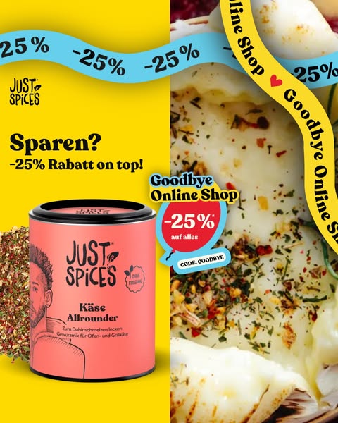 This ad for Just Spices cheese seasoning is split into two sections. On the left, a discount offer sits above the produc