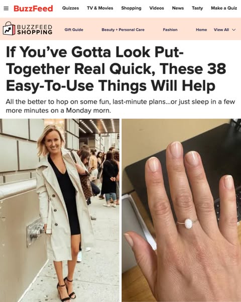 This ad promotes a Buzzfeed shopping article listing 38 easy-to-use products that help people look put-together quickly.