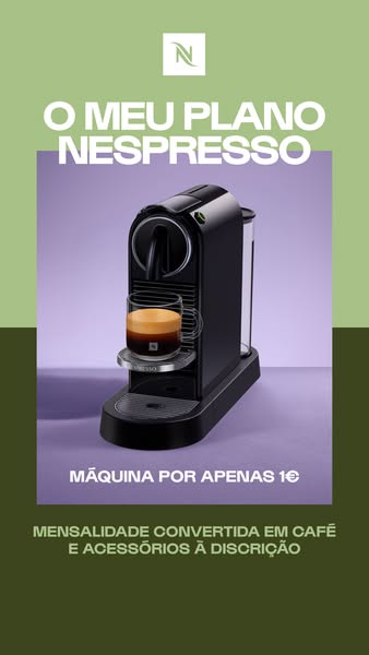 This image ad promotes the Nespresso plan, highlighting the machine and how the monthly fee can be converted into coffee