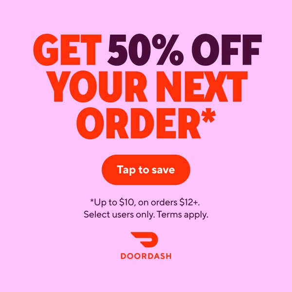 The ad offers 50% off the next order. Terms apply.