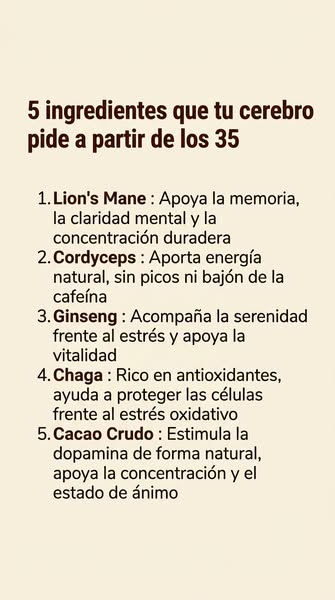 This ad promotes 5 ingredients to support cognitive function after age 35, including Lion's Mane, Cordyceps, Ginseng