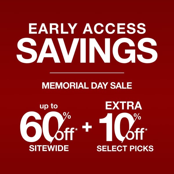 A promotional image advertising early access savings for a Memorial Day sale.