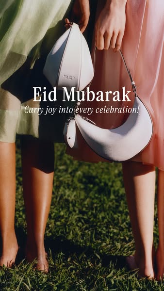This ad promotes Kate Spade handbags for Eid. Two handbags are displayed as two women stand side by side. The message wi
