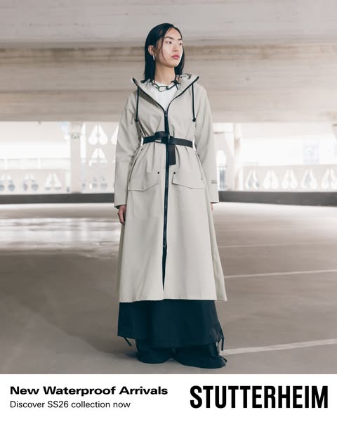 This image ad showcases the Stutterheim brand and features their new waterproof arrivals from the SS26 collection.