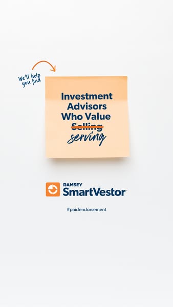 This image ad for Ramsey SmartVestor uses a sticky note visual to highlight the value of investment advisors who priorit