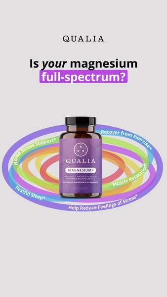 This ad for Qualia Magnesium+ uses a colorful visual to highlight the benefits of the supplement.