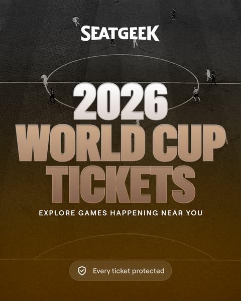 This ad promotes SeatGeek as a source for tickets to the 2026 World Cup, emphasizing ticket protection and proximity to 