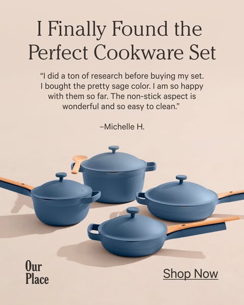This ad features a testimonial from a customer about how they finally found the perfect cookware set. The customer highl