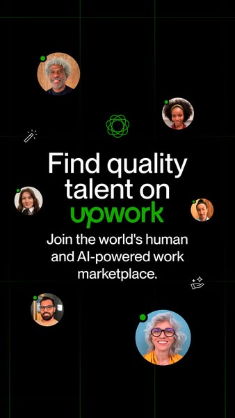 This ad is for Upwork, a marketplace connecting businesses with freelance talent. The ad emphasizes the platform's a